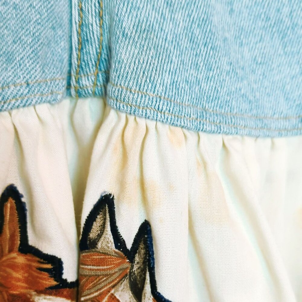 The Limited Upcycled Girls Denim & Cotton Skirt Horse Print Ruffle Hem Size 12 - Picture 6 of 11